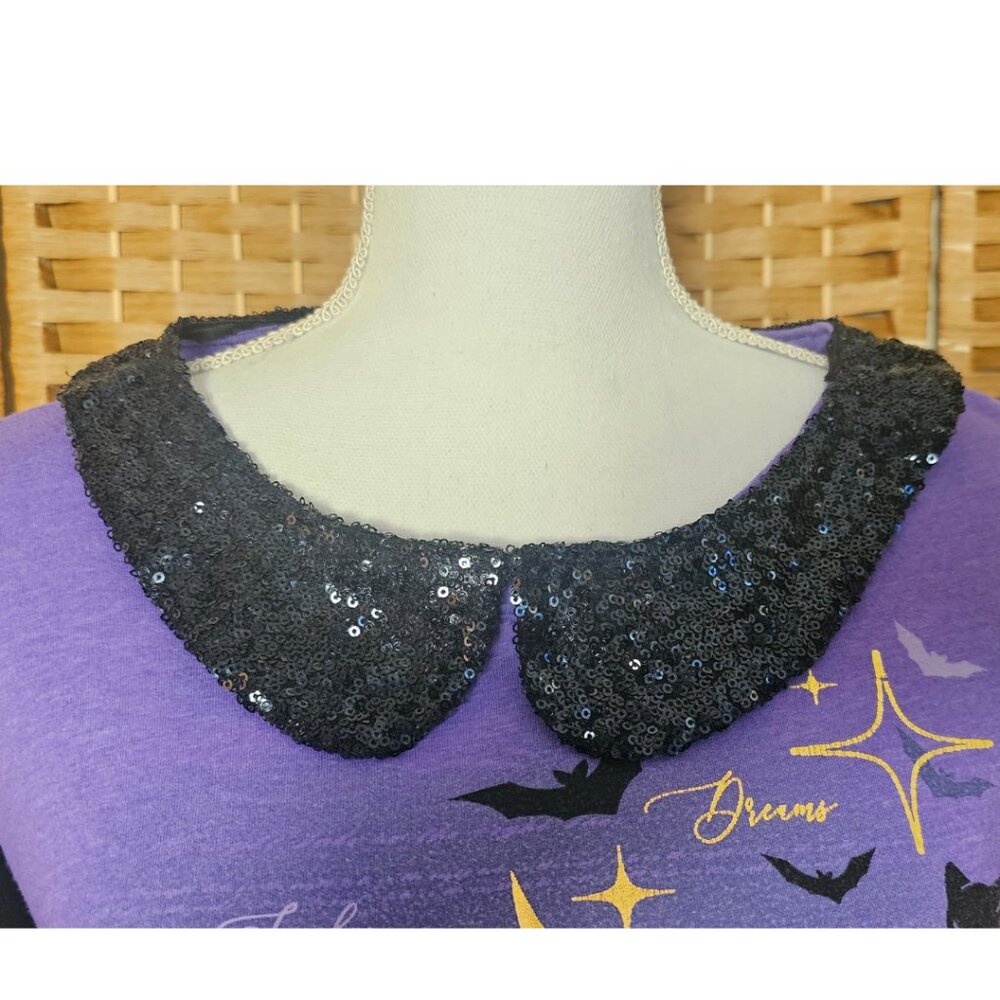 Halloween Witch Black Cat Upcycled Top Women's Size L - Picture 4 of 6